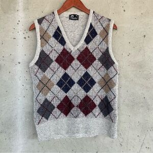 Panache V-Neck Argyle Sweater Vest - Cream, Red, Gray, Tan